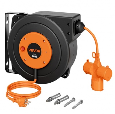 VEVOR  ievelkams  pagarinātāja  vads, 20 m, īpaši  izturīgs, 16 AWG / 3C, oranžs