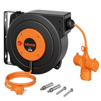 VEVOR  ievelkams  pagarinātāja  vads, 20 m, īpaši  izturīgs, 16 AWG / 3C, oranžs