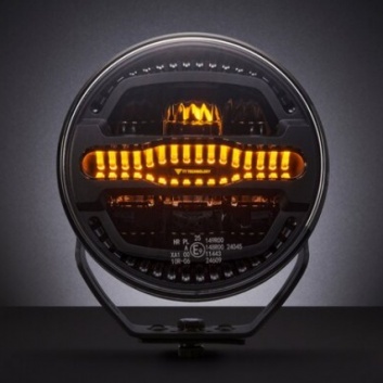 LED  tālo  gaismu  papildlukturis  ar  dinamisku  divu  gabarītgaismu  un  brīdinājuma  gaismu, 7 collas