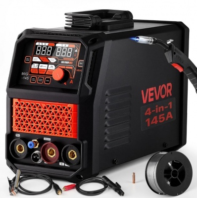 VEVOR  145A  MIG metināšanas  iekārta, 4-in-1 gāzes ,MIG/plūsmas , MIG/Lift ,TIG/elektrodu metināšana