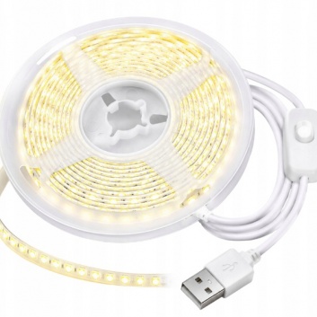 Usb  5v  3 m  garā  led  lente  ar  aukstu  baltu  gaismu, ar  slēdzi, pašlīmējoša, dekoratīva