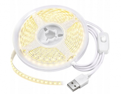Usb  5v  3 m  garā  led  lente  ar  aukstu  baltu  gaismu, ar  slēdzi, pašlīmējoša, dekoratīva