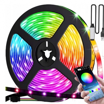 ŪDENSIZTURĪGA  RGB  LED  LENTA, 5 M, BLUETOOTH, VADĀMĀ  AR  LIETOJUMPROGRAMMU  UN  PULTI