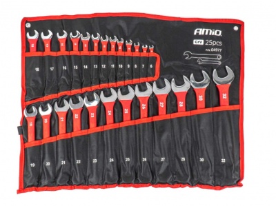 Kombinētās  uzgriežņu  atslēgas  CRV  6-32 mm , 25 gab. AMIO-04977