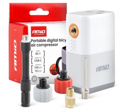 Pārnēsājams  digitālais velosipēda  gaisa  kompresors  40W , USB-C  AMIO-04946